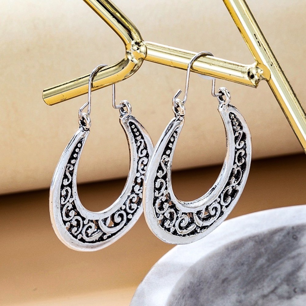 Any 2/$20! Silver Engraved Ear Wire Boho Hoop Earrings - Picture 2 of 6